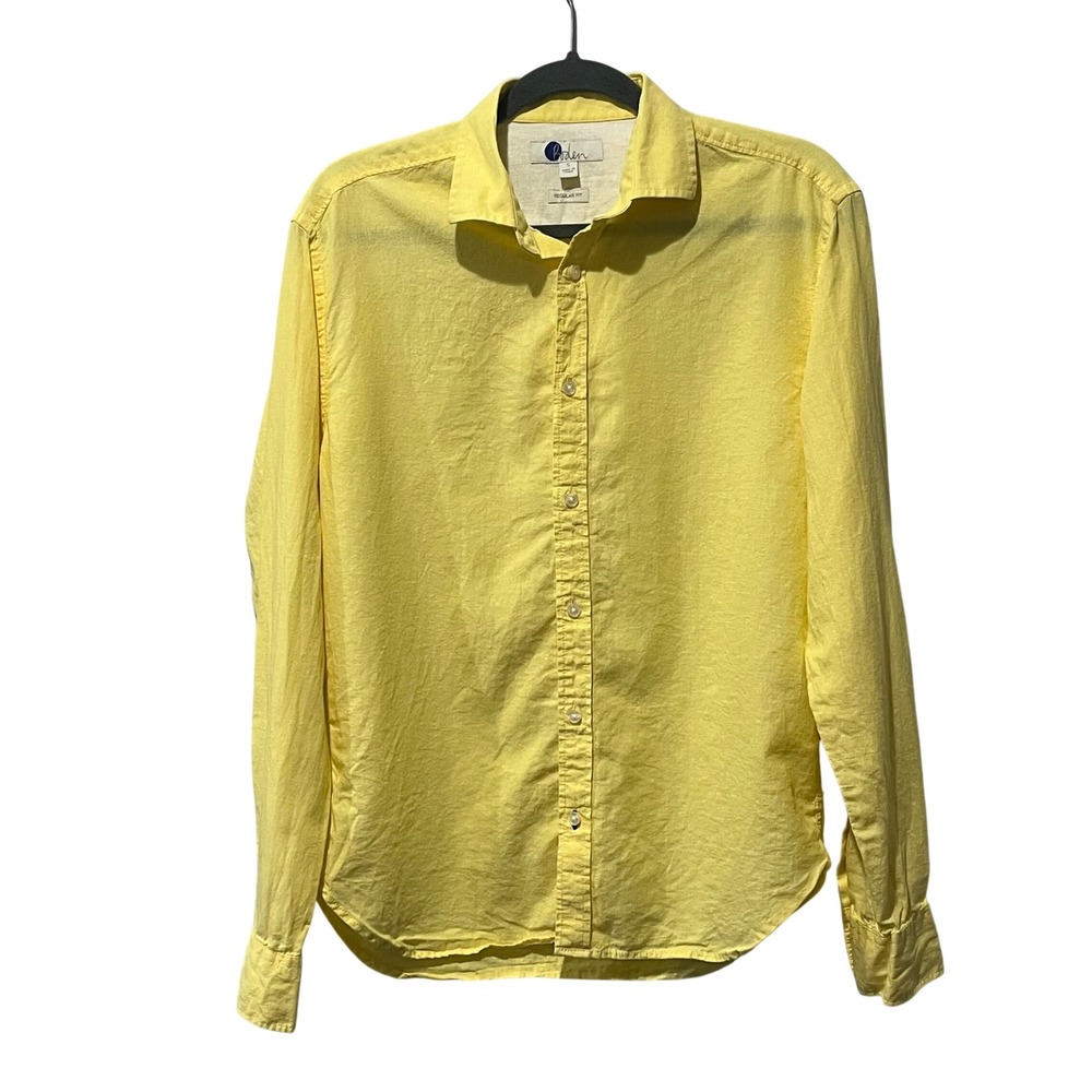 Boden Button Down Shirt Mens Small Yellow Linen Cotton Regular Fit Beach Resort